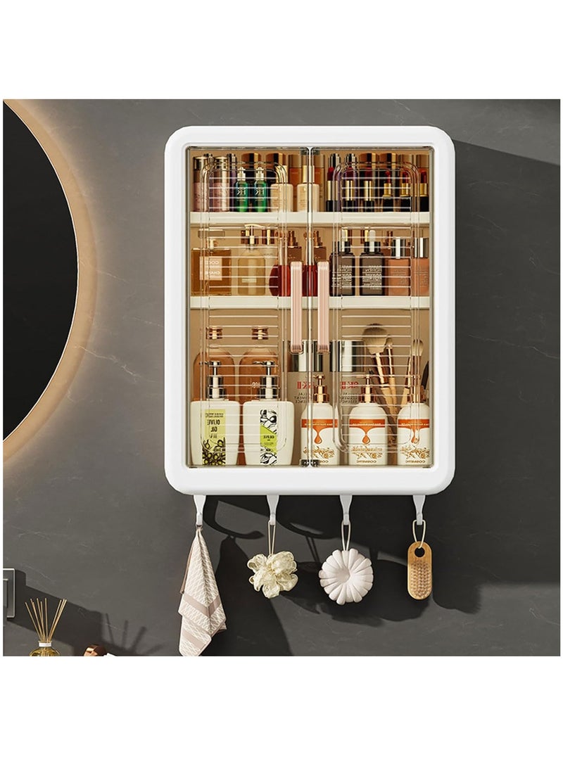 Hihonor Bathroom Medicine Cabinet Wall Mounted, Double Door Storage Shelf Over Toilet, Foldable Cosmetic Makeup Storage Organizer, Kitchen Cupboard Storage Cabinet, Wall Storage Cabinet with Hooks  - Image 1