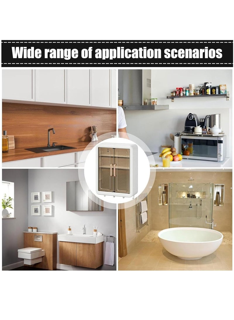 Hihonor Bathroom Medicine Cabinet Wall Mounted, Double Door Storage Shelf Over Toilet, Foldable Cosmetic Makeup Storage Organizer, Kitchen Cupboard Storage Cabinet, Wall Storage Cabinet with Hooks  - Image 5