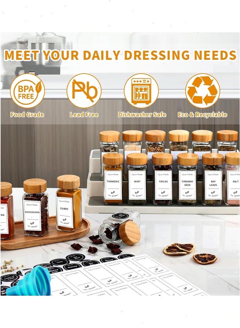 Glass Spice Jars,Empty Square Spice Containers with Bamboo Lids, Glass Food Storage Containers Jars with Labels Stickers, Shaker Lids, Funnel, Paint Pens and Cleaning Brush (Bamboo, 24) - Image 4