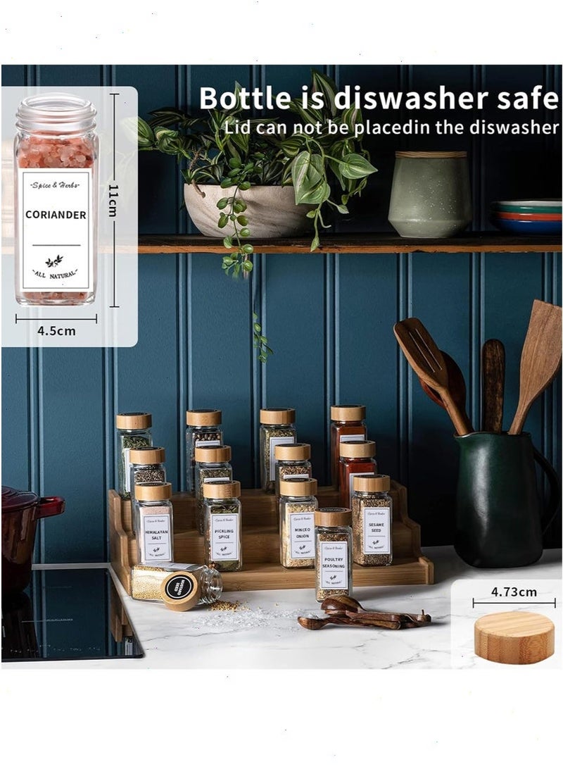 Glass Spice Jars,Empty Square Spice Containers with Bamboo Lids, Glass Food Storage Containers Jars with Labels Stickers, Shaker Lids, Funnel, Paint Pens and Cleaning Brush (Bamboo, 24) - Image 3