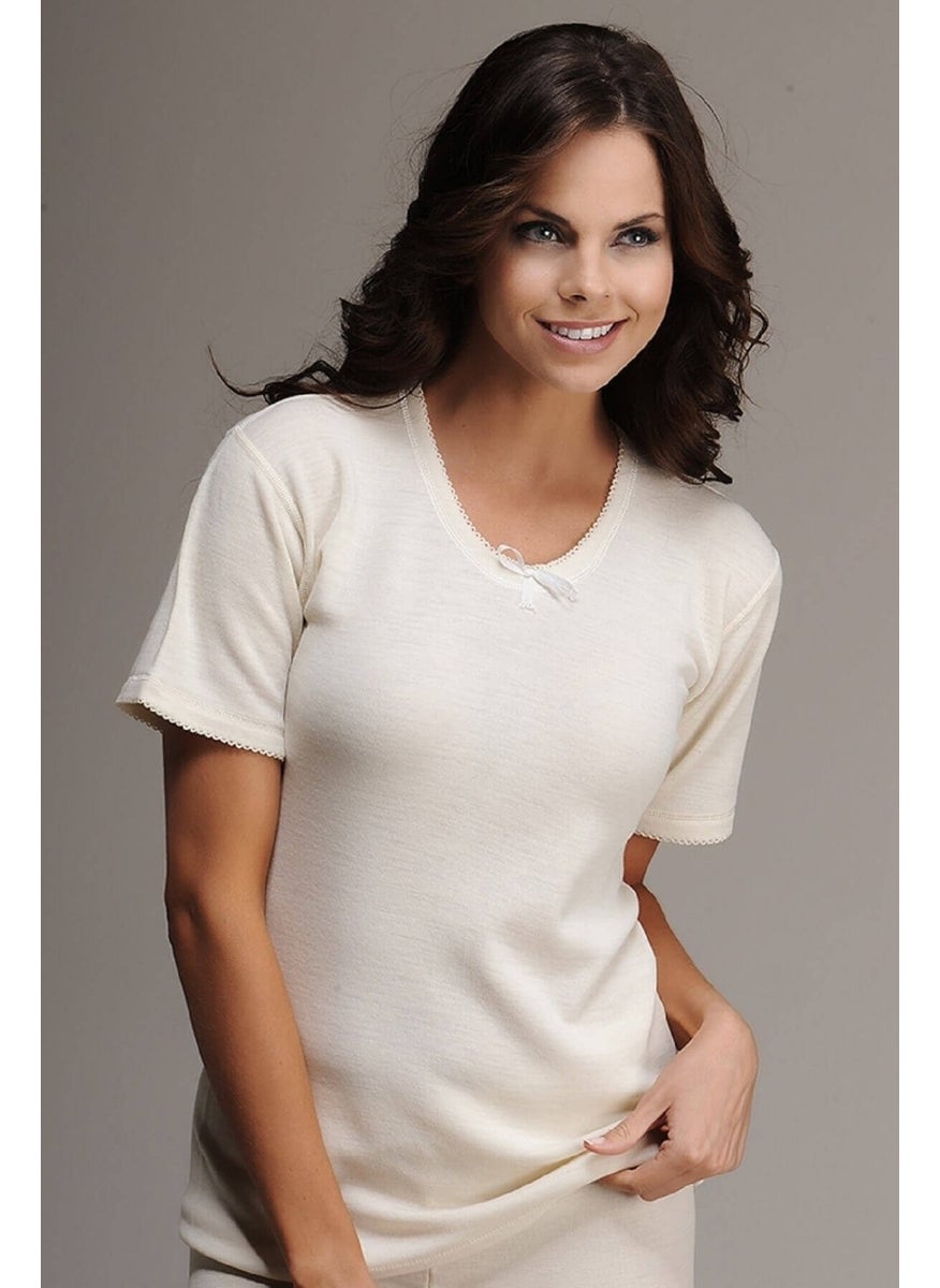 Hasyün - Women's Thermal Wool Lace Detailed Short Sleeve Undershirt Undershirt - Image 1