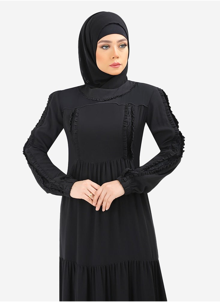 Generic - Black mesh abaya made of Saudi crepe - Image 1