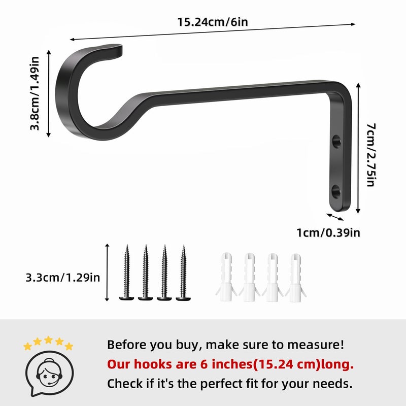 saffruff 6 Inch 2 Pack Heavy Duty Outdoor Plant Hangers for Hanging Baskets, Iron Plant Brackets for Hanging Plants Outside, Metal Plant Hooks Plant Wall Hooks for Hanging Lantern, Bird Feeder - Image 3