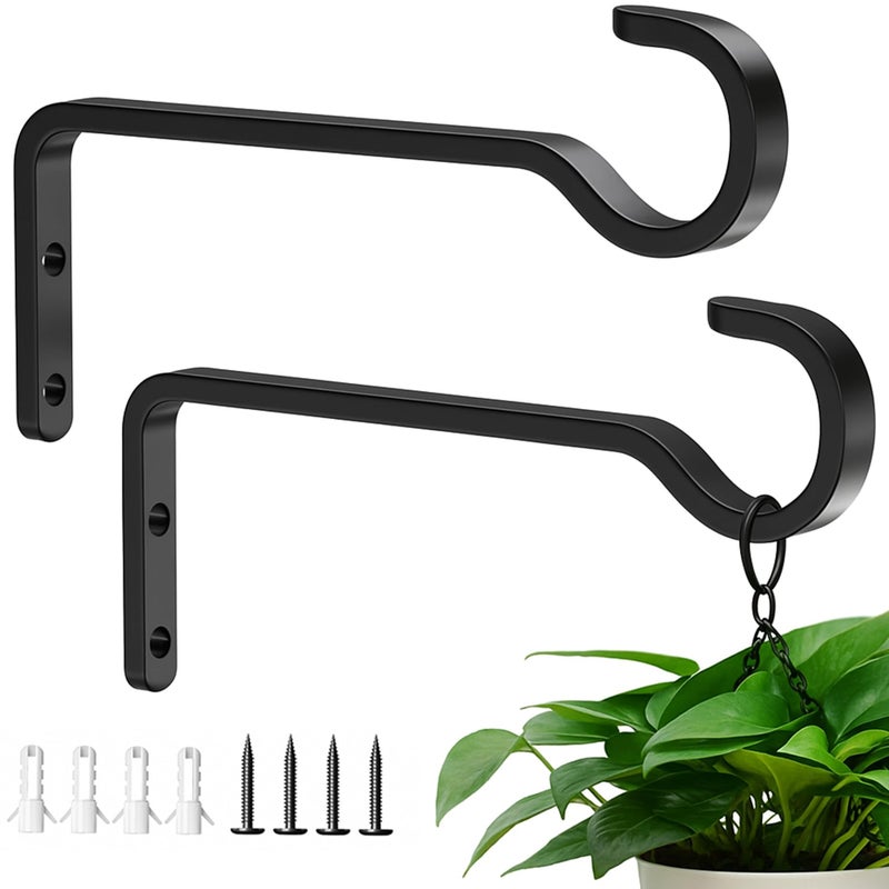 saffruff 6 Inch 2 Pack Heavy Duty Outdoor Plant Hangers for Hanging Baskets, Iron Plant Brackets for Hanging Plants Outside, Metal Plant Hooks Plant Wall Hooks for Hanging Lantern, Bird Feeder - Image 1