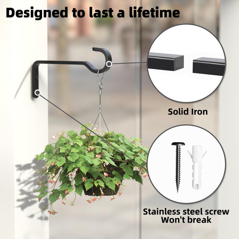 saffruff 6 Inch 2 Pack Heavy Duty Outdoor Plant Hangers for Hanging Baskets, Iron Plant Brackets for Hanging Plants Outside, Metal Plant Hooks Plant Wall Hooks for Hanging Lantern, Bird Feeder - Image 4