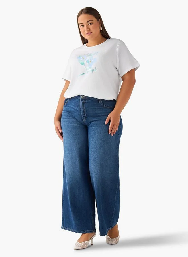  أولا بوبكن Ulla Popken Regular Fit Cotton T-shirt with Floral Sequins