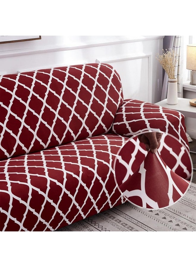 Furshine® Universal Polyester Blend & Spandex Sofa Cover Big Elasticity Cover for Couch Flexible Stretch Sofa Cover | 120 GSM (Burgundy Geometry, Five Seater (3+1+1)) - Image 2