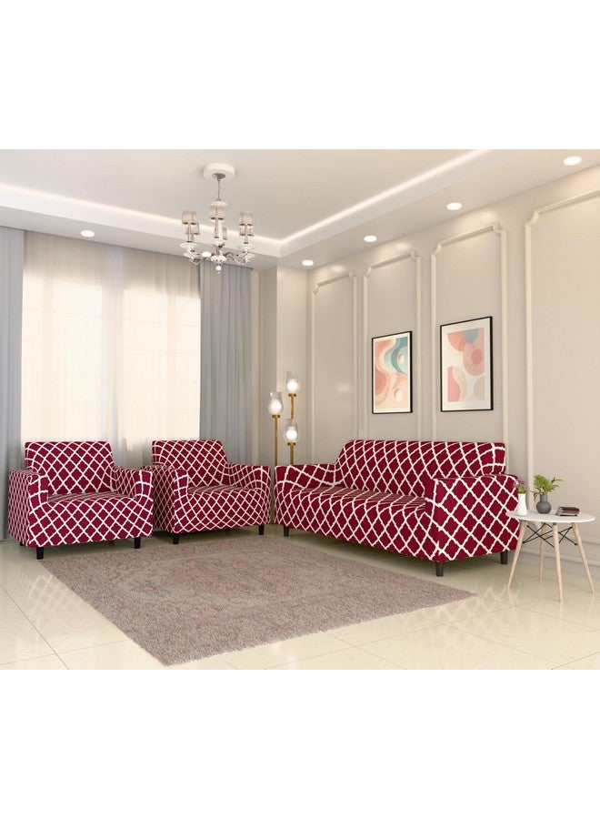 Furshine® Universal Polyester Blend & Spandex Sofa Cover Big Elasticity Cover for Couch Flexible Stretch Sofa Cover | 120 GSM (Burgundy Geometry, Five Seater (3+1+1)) - Image 1