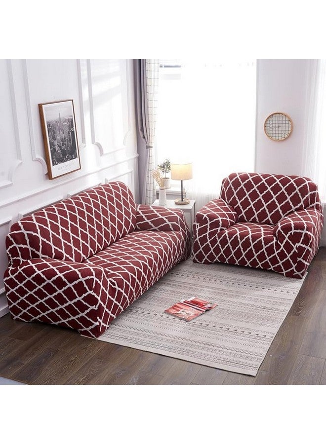 Furshine® Universal Polyester Blend & Spandex Sofa Cover Big Elasticity Cover for Couch Flexible Stretch Sofa Cover | 120 GSM (Burgundy Geometry, Five Seater (3+1+1)) - Image 3