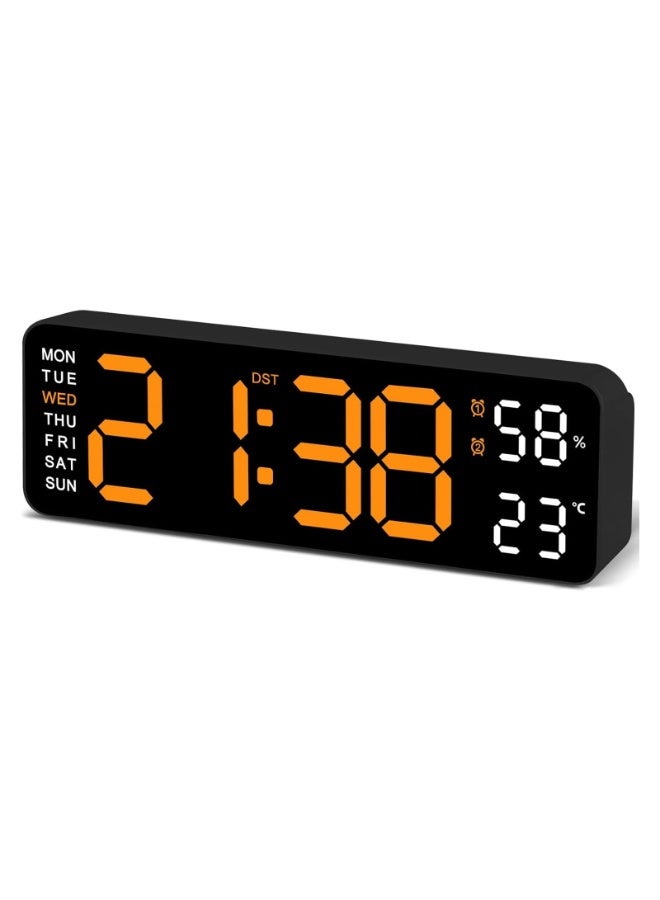 Yakiter Digital LED Alarm Clock 9 Digit with Temperature Humidity Auto Dimming Snooze 12/24H for Bedroom Bedside Desk Table Home Office Kids Elderly Deep Sleepers Black Orange - Image 1