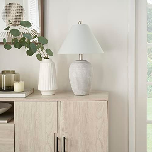 Nourison Home 23" Grey Vintage Distressed Ceramic Pot Table Lamp for Bedroom, Living Room, End Table, with Grey Conical Empire Shade - Image 3
