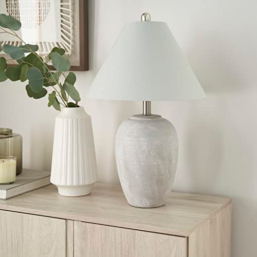 Nourison Home 23" Grey Vintage Distressed Ceramic Pot Table Lamp for Bedroom, Living Room, End Table, with Grey Conical Empire Shade - Image 1