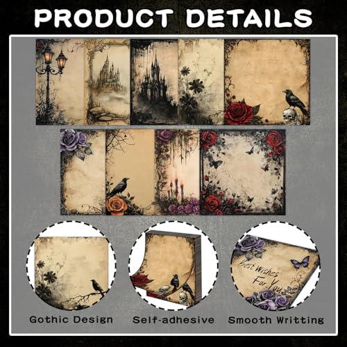ZCPTZ 9 Pcs Gothic Style Notepads 3" x 3" Self-adhesive Goth Note Pads Memo for Home Office Work School Supplies Teacher, Gothic Lovers Gifts - 450 Sheets Reusable Gothic Sticky Notes - Image 3