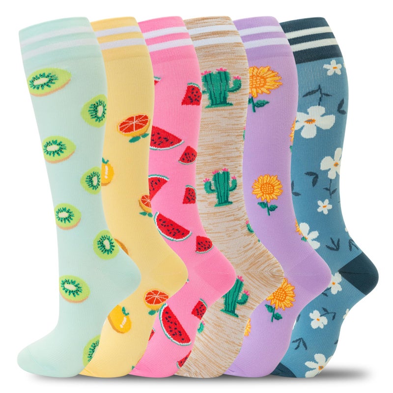 fenglaoda Compression Socks for Women Men Support Circulation 6 Pairs Socks For Nurse, Travel, Flight - Image 1