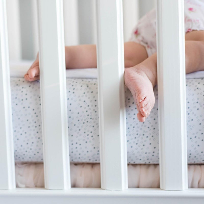 QuickZip Easy Change Crib Sheet with Wraparound Total Security Base, Gray Dot - Image 4