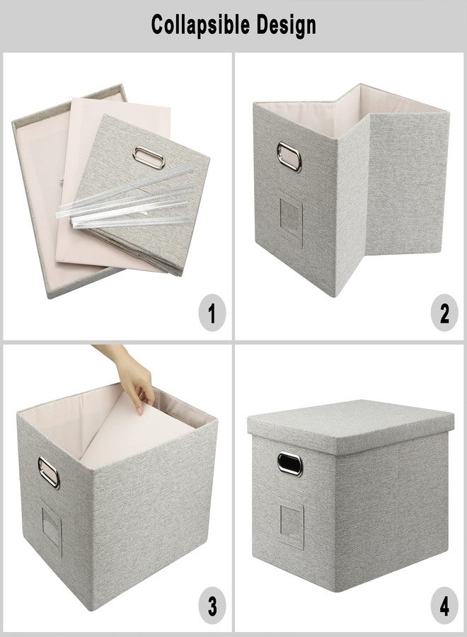 Graciadeco File Organizer Box, Collapsible Storage Filling Collectior with Lid for Letter Legal Size Hanging Folders Decorative Linen File Folder Box Document Storage Filing Bin, Beige 2 Pack - Image 5