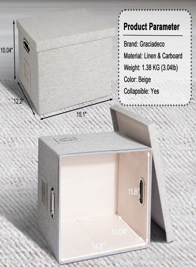 Graciadeco File Organizer Box, Collapsible Storage Filling Collectior with Lid for Letter Legal Size Hanging Folders Decorative Linen File Folder Box Document Storage Filing Bin, Beige 2 Pack - Image 2