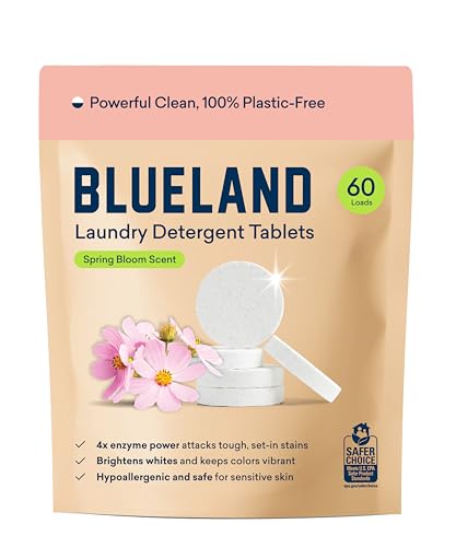 BLUELAND Laundry Detergent Tablets, 60 Count, Spring Bloom Scent, Plastic-Free Eco-Friendly Pods, Sheets, Liquid Alternative - Safe for Sensitive Skin, Gentle - Image 1