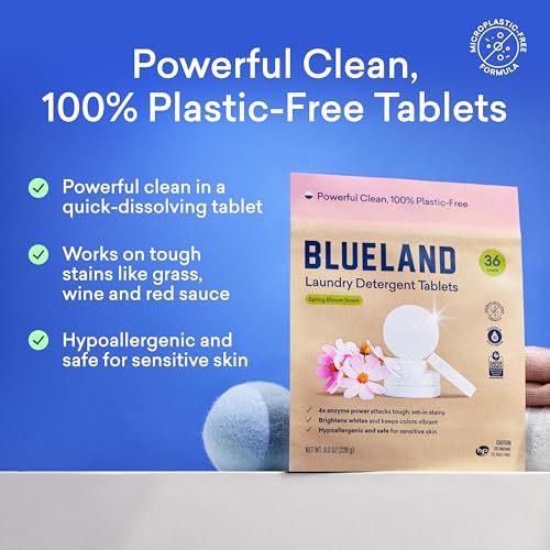 BLUELAND Laundry Detergent Tablets, 60 Count, Spring Bloom Scent, Plastic-Free Eco-Friendly Pods, Sheets, Liquid Alternative - Safe for Sensitive Skin, Gentle - Image 2