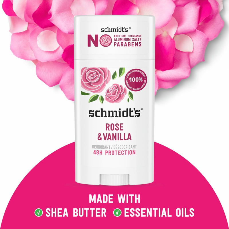 Schmidt's Aluminum-Free Vegan Deodorant Rose & Vanilla with 24 Hour Odor Protection 2 Count for Women and Men, Natural Ingredients, Cruelty-Free, 2.65 oz - Image 2