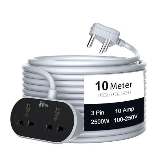 Hoteon Extension Board 10 Meter, 2500W Extension Cord, 10A Heavy Duty Ultra-Long Wire, 2 Universal Outlets Power Cord with Surge Protection, 3-Pins Power Cable for Home Office Indoor Outdoor - Image 1