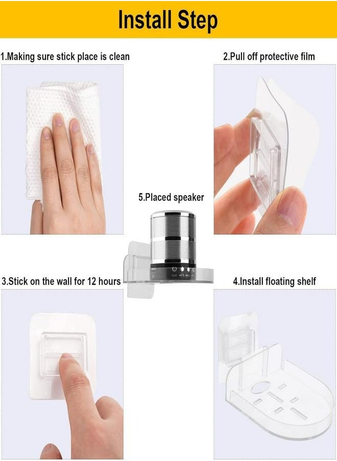 SQNCHN Innovative Acrylic Small Wall Shelf Set of 3 for Security Cameras, Speakers, Baby Monitors & More - Universal Adhesive Shelf, Easy to Install No Drill, with Cable Clips (Clear)  - Image 2