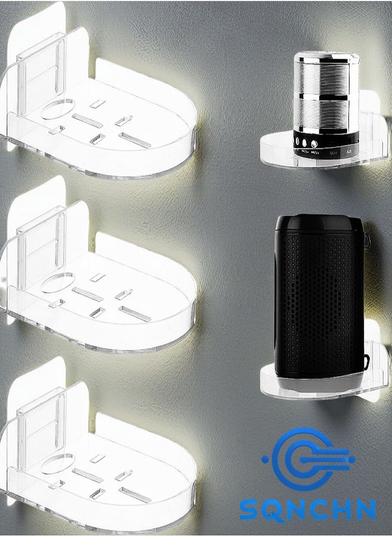 SQNCHN Innovative Acrylic Small Wall Shelf Set of 3 for Security Cameras, Speakers, Baby Monitors & More - Universal Adhesive Shelf, Easy to Install No Drill, with Cable Clips (Clear)  - Image 1