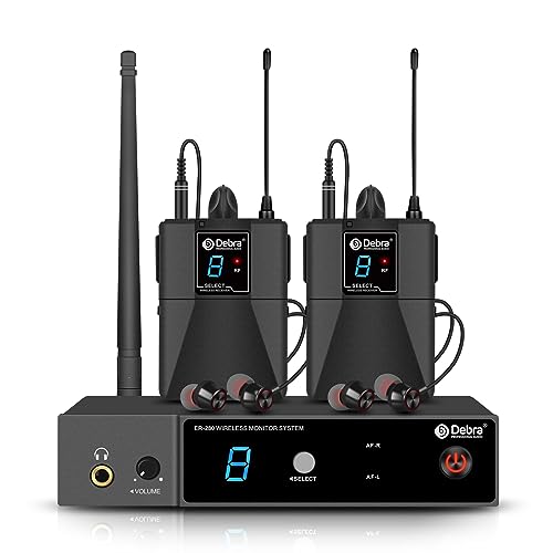D Debra Wireless in Ear Monitor System ER280 UHF Professional Mono IEM System Transmitter and Receiver with Earphone for Stage Band Recording Studio Live Performance with 2 Receivers - Image 1