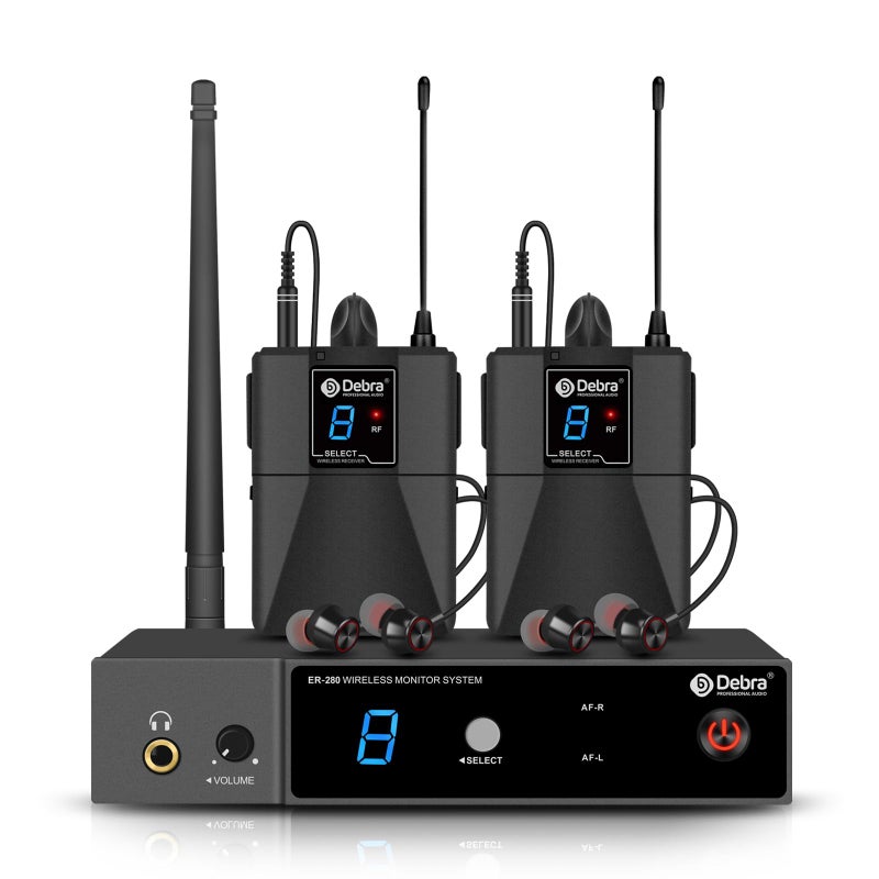D Debra Wireless in Ear Monitor System ER280 UHF Professional Mono IEM System Transmitter and Receiver with Earphone for Stage Band Recording Studio Live Performance with 2 Receivers - Image 2