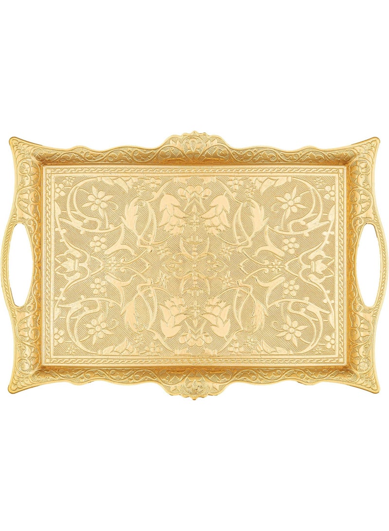 Handmade Medium Gold-Colored Copper Serving Tray for Four – Authentic Ottoman Design, Made in Turkey