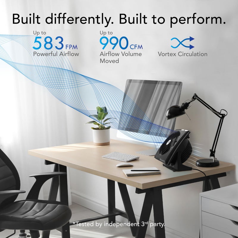Vornado مروحة دوارة صغيرة Vornado 573T لغرف الهواء برأس قابل للتدوير، شبكة قابلة للإزالة سهلة التنظيف، 3 إعدادات للسرعة، سوداء - Image 2