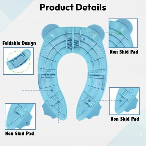 StarAndDaisy Uonibaby by StarAndDaisy Baby Potty Training Seat – Foldable Toddler Toilet Seat with Cute Frog Design, Non-Slip & Portable Kids Toilet Trainer for Boys & Girls - Blue - Image 4