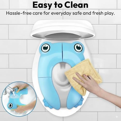 StarAndDaisy Uonibaby by StarAndDaisy Baby Potty Training Seat – Foldable Toddler Toilet Seat with Cute Frog Design, Non-Slip & Portable Kids Toilet Trainer for Boys & Girls - Blue - Image 3