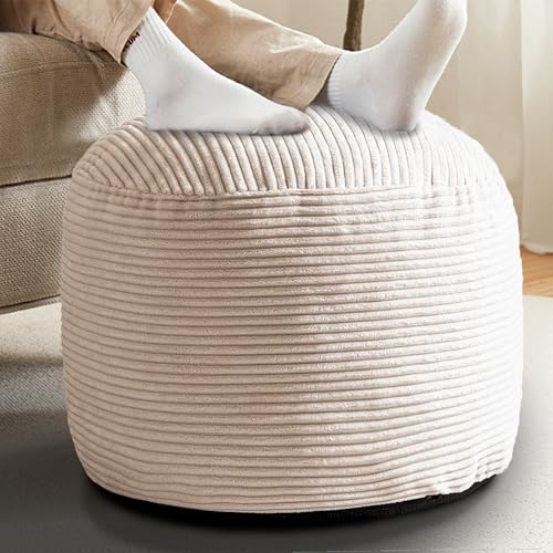 Sqodok Round Stuffed Pouf Ottoman for Foot Stools, 20"x 15" Corduroy Poufs Ottoman with Shredded Foam Filling, Washable Floor Poufs Foot Rest for Living Room Bedroom Home Decor and Office Chair - Image 1