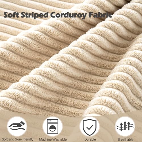Sqodok Round Stuffed Pouf Ottoman for Foot Stools, 20"x 15" Corduroy Poufs Ottoman with Shredded Foam Filling, Washable Floor Poufs Foot Rest for Living Room Bedroom Home Decor and Office Chair - Image 3
