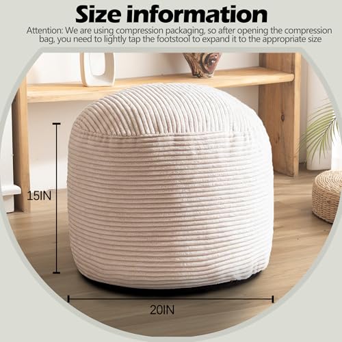 Sqodok Round Stuffed Pouf Ottoman for Foot Stools, 20"x 15" Corduroy Poufs Ottoman with Shredded Foam Filling, Washable Floor Poufs Foot Rest for Living Room Bedroom Home Decor and Office Chair - Image 2