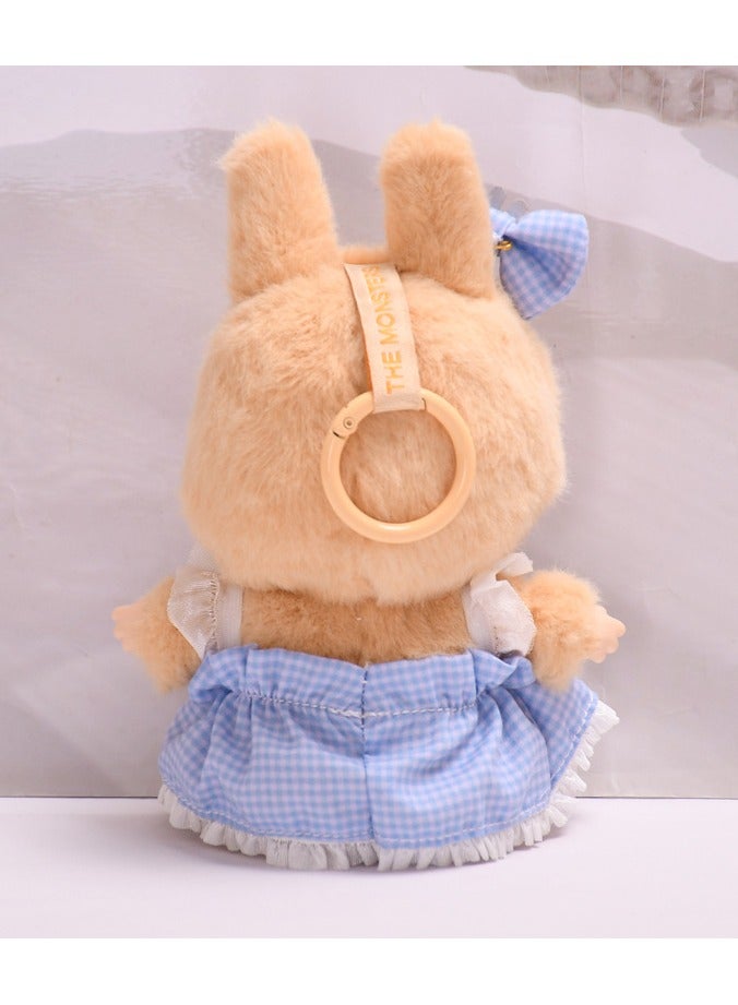 Clothes for Labubu(NO Doll) , Handcrafted Crochet 2 Piece Set for 17cm Doll, Premium Outfit with Accessories for Labubu, Stylish Clothes for Labubu Doll(blue plaid skirt) - Image 2