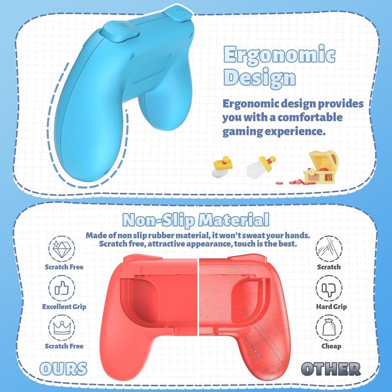 زوني مقابض ZONEY المتوافقة مع Nintendo Switch Joy-Con وطراز Switch OLED، مجموعة مقابض مقاومة للتآكل بديلة لأذرع التحكم في Nintendo Switch Joy Cons وطراز Switch OLED (أحمر وأزرق) - Image 2