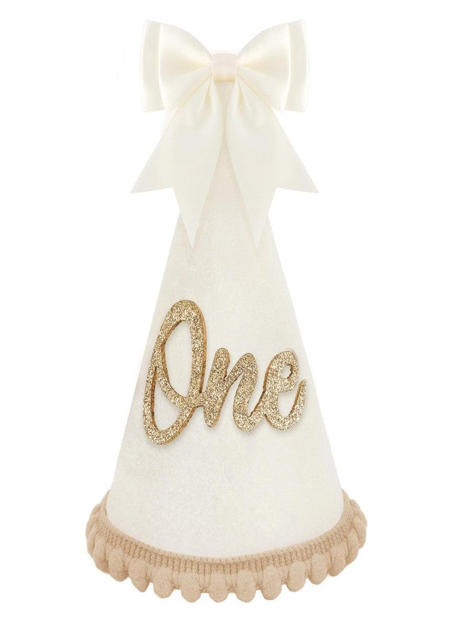 Vovii 1st Birthday Hat with Bow Design for Girls' One Year Old Birthday Party Decorations, First Crown 1st Party Hat for Girls' Outfit Photo Props - Image 1