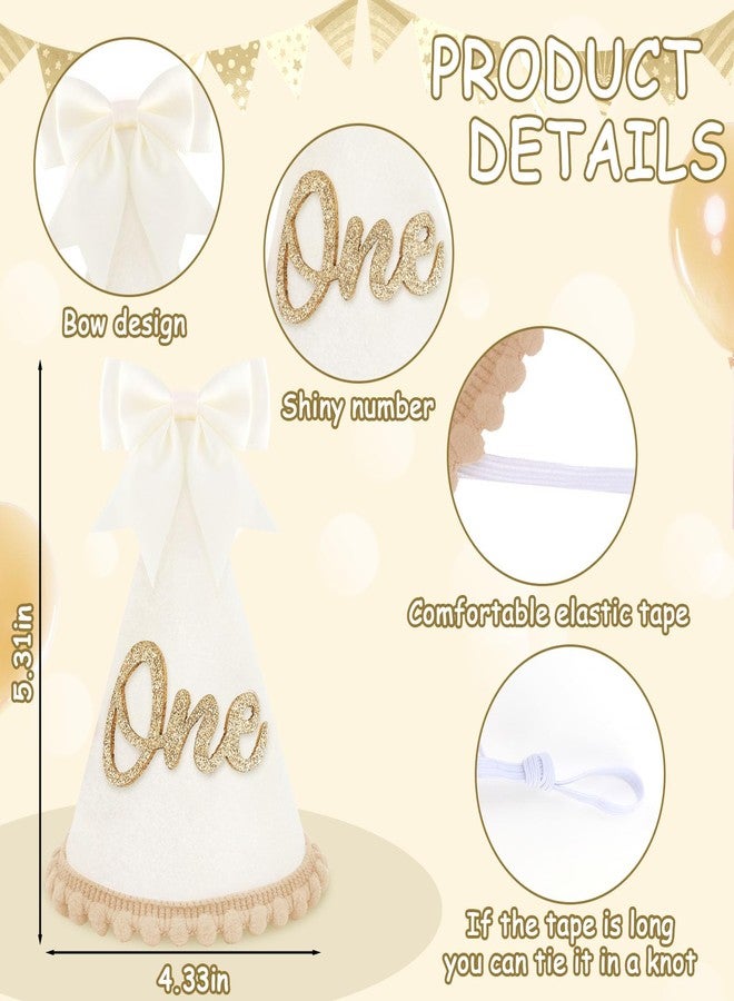 Vovii 1st Birthday Hat with Bow Design for Girls' One Year Old Birthday Party Decorations, First Crown 1st Party Hat for Girls' Outfit Photo Props - Image 3