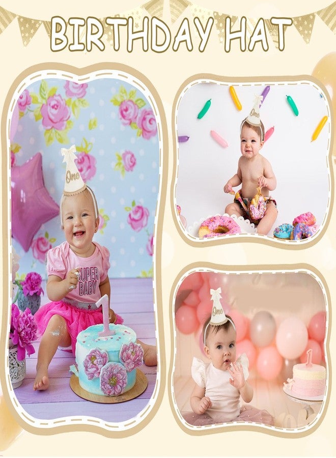 Vovii 1st Birthday Hat with Bow Design for Girls' One Year Old Birthday Party Decorations, First Crown 1st Party Hat for Girls' Outfit Photo Props - Image 4
