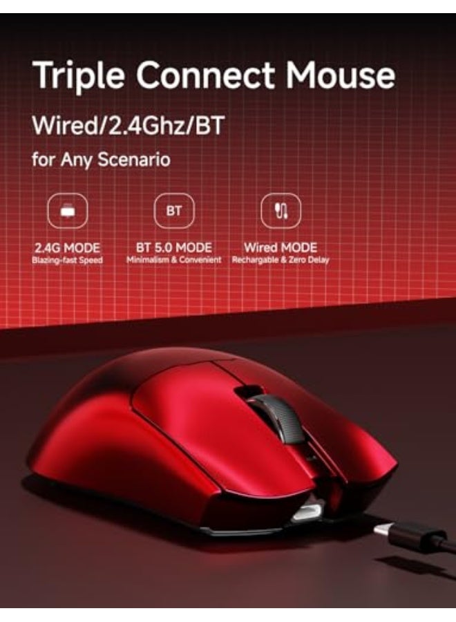 Eweadn S9 Pro Wireless Gaming Mouse, 59G Ergonomic Computer Mouse, Triple Modes, 8K Polling, 26K DPI, PAW3395 Optical Sensor, Kailh Switch, 250h Battery Life, Programmable for PC/Win/Mac(Red) - Image 3