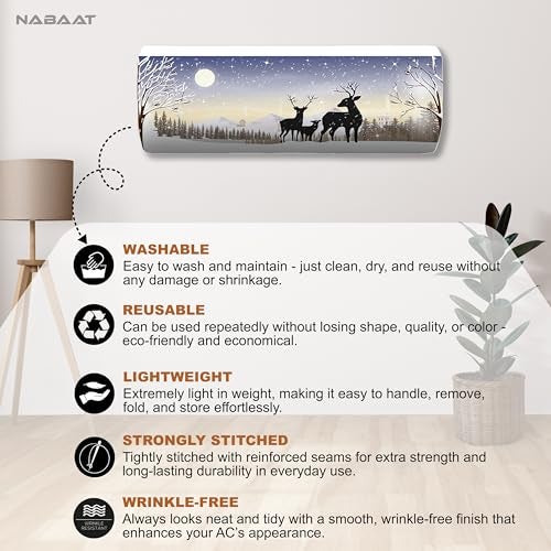 NABAAT AC Cover for Split 1.5 Ton Indoor Printed Air Conditioning Wall Mounted Dust Cover Folding Designer (38”x 12”x 9”), Snow Scene - Image 4