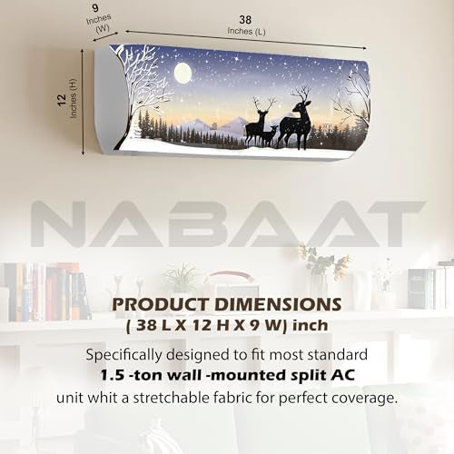 NABAAT AC Cover for Split 1.5 Ton Indoor Printed Air Conditioning Wall Mounted Dust Cover Folding Designer (38”x 12”x 9”), Snow Scene - Image 2