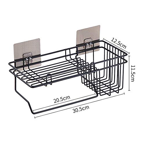 Luvina Creative Home Wrought Iron Free Punching Rack Bathroom Towel Rack Bathroom Shampoo Shower Gel Wall Hanging Storage Rack-Black - Image 2