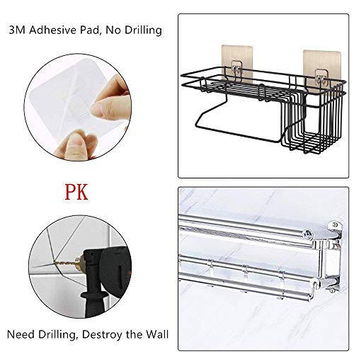 Luvina Creative Home Wrought Iron Free Punching Rack Bathroom Towel Rack Bathroom Shampoo Shower Gel Wall Hanging Storage Rack-Black - Image 3