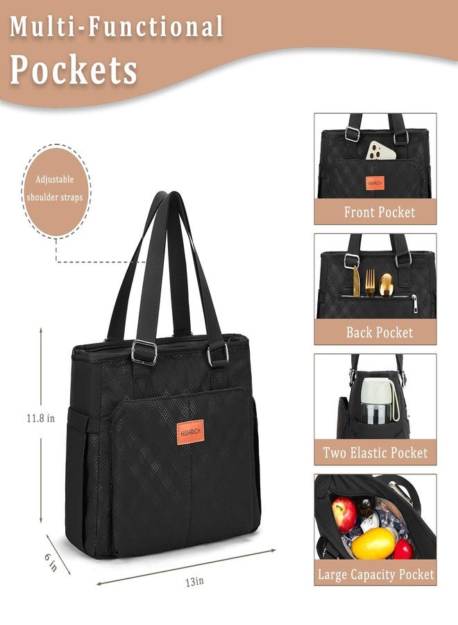 HSHRICH Large Women Lunch Bags for Work/Insulated Cooler Lunch Box with Side Pockets, 14L Capacity, Black - Image 2