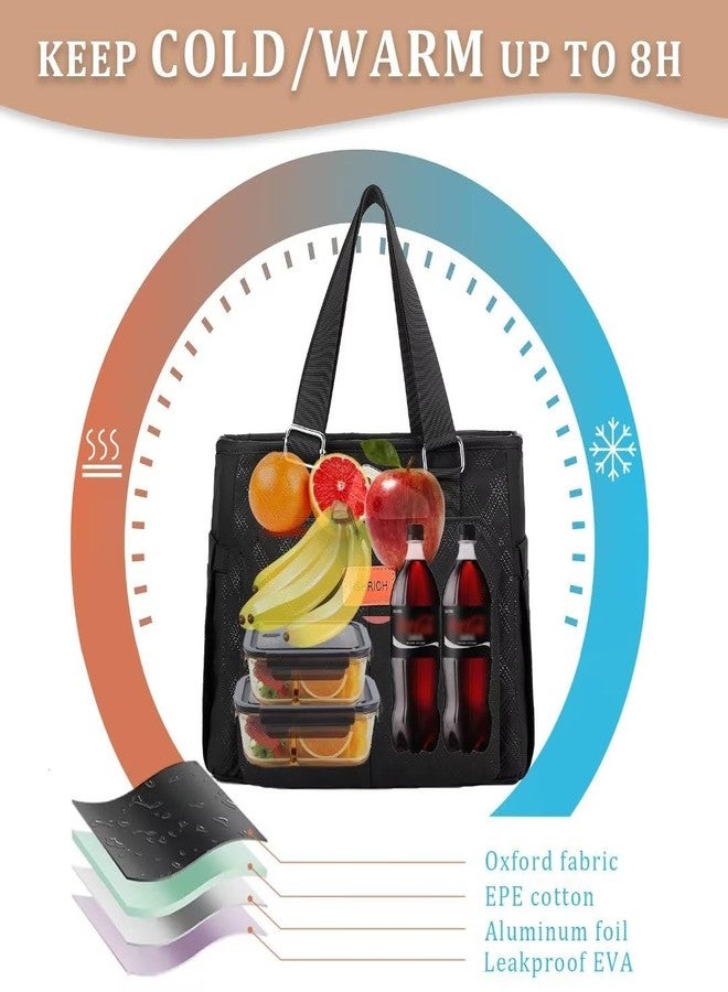HSHRICH Large Women Lunch Bags for Work/Insulated Cooler Lunch Box with Side Pockets, 14L Capacity, Black - Image 4