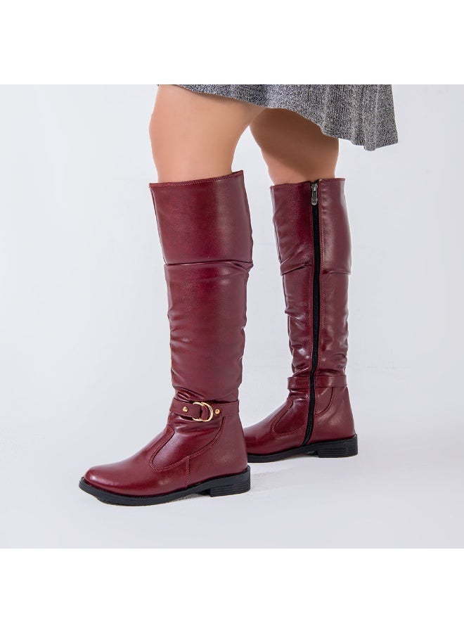 لايف ستيلاش  حذاء طويل من الجلد المريح LB-43 - نبيتي - Image 1