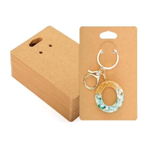 Festiko® Keychain Display Cards (Brown Kraft A, Pack of 100 Pcs, 4.7"*3.1"), Keyring Display Cards, Jewellery Display Cards - Image 1